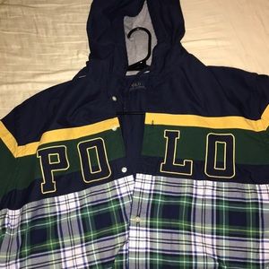 Xl polo button up plaid hooded shirt